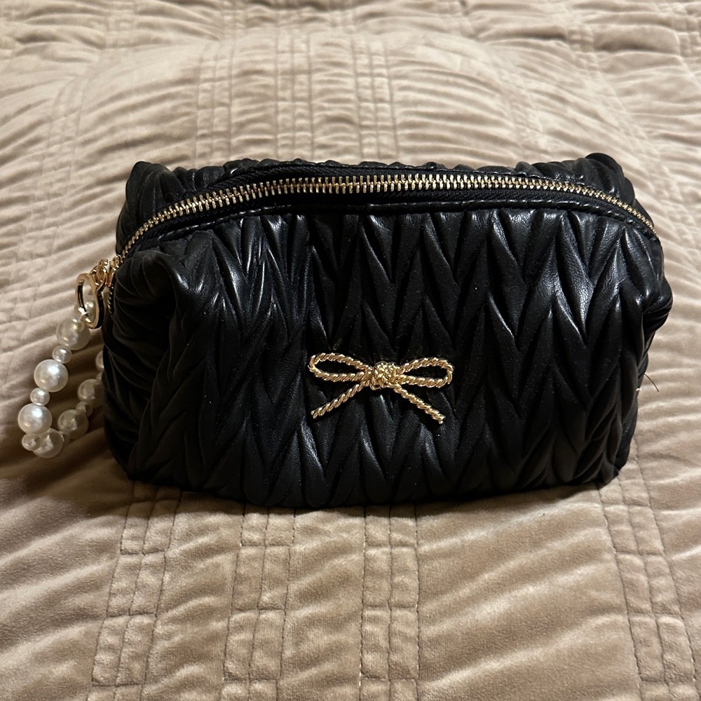 Black Quilted Cosmetic Bag